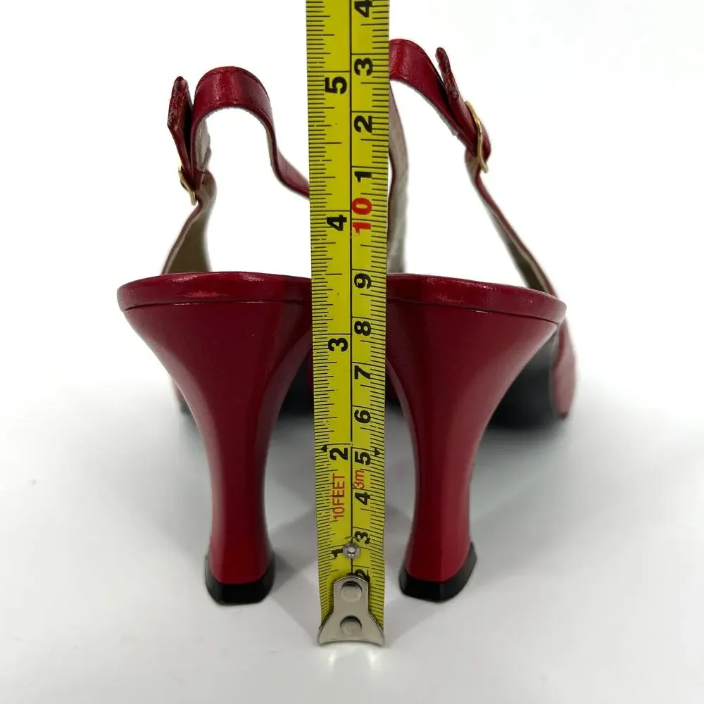 St. John Italy Red White Leather Slingback Heels Shoes Size 8 with Box dust bag